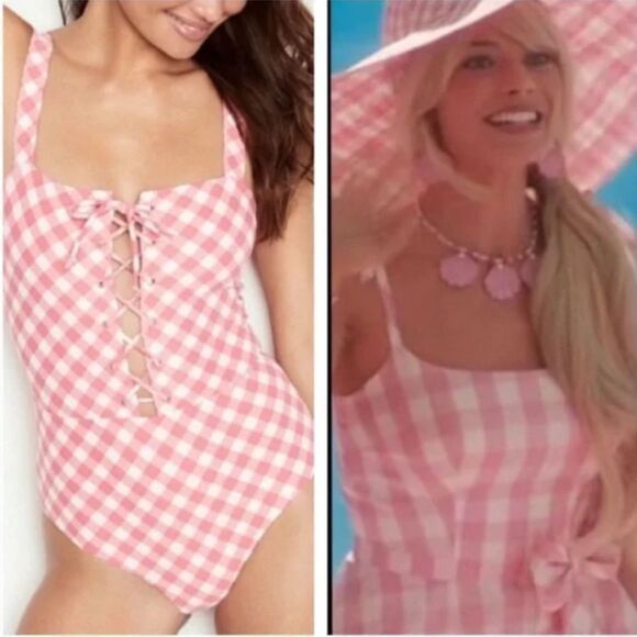 NEW Onia Raquel Barbiecore pink gingham check raquel one piece swimsuit, size XL - Picture 1 of 15